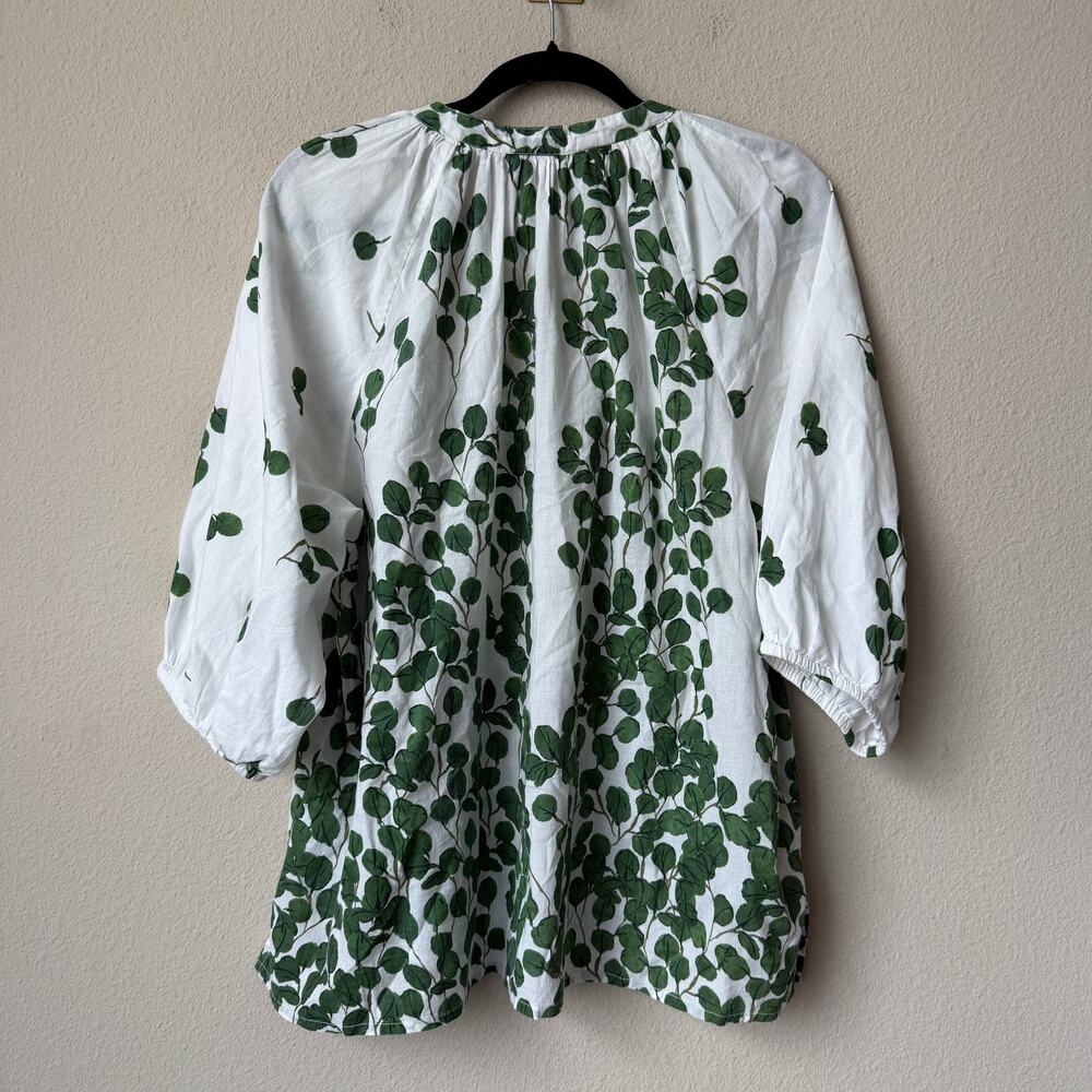 Tuckernuck Ro's Garden Marcia Top White Green Leaf Size L - Picture 3 of 6